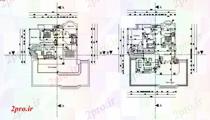 دانلود نقشه مسکونی  ، ویلایی ، آپارتمان  طراحی طبقه اقامت 2 دان (کد96467)