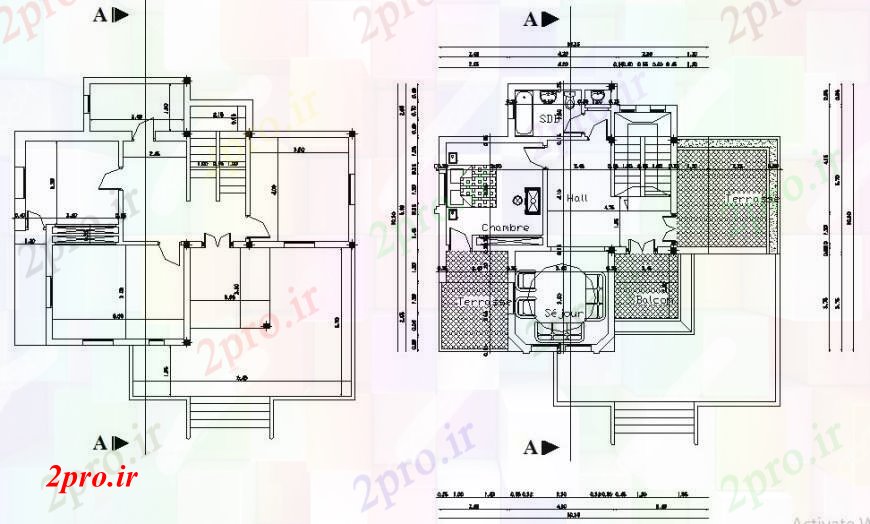 دانلود نقشه مسکونی ، ویلایی ، آپارتمان طبقه همکف اقامت و اولین طرحی طبقه طرحی 13 در 18 متر (کد96487)