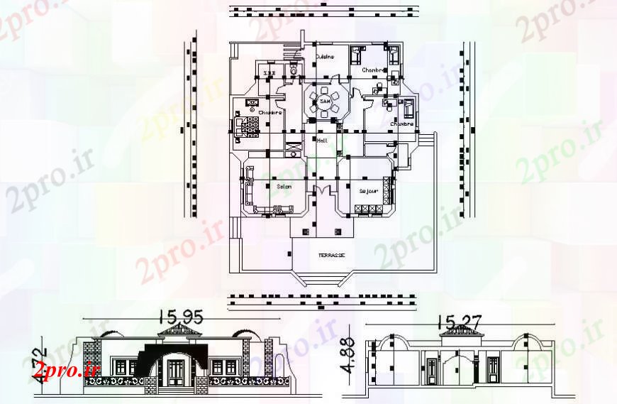 دانلود نقشه مسکونی  ، ویلایی ، آپارتمان  تک خانواده پروژه محل اقامت   جزئیات (کد96488)