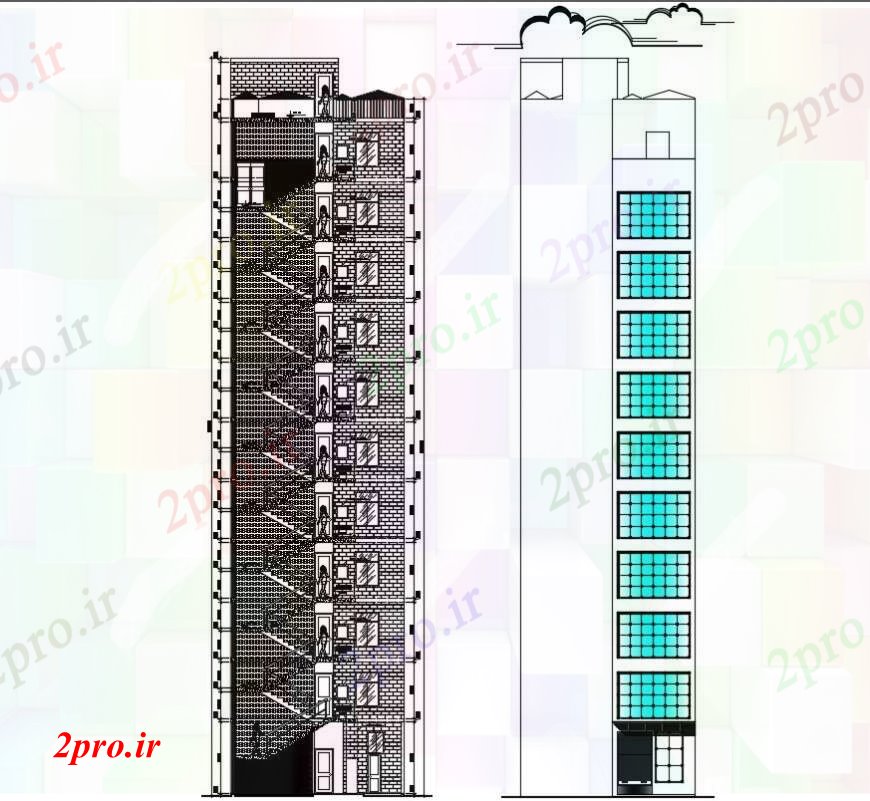 دانلود نقشه مسکونی  ، ویلایی ، آپارتمان   نما و بخش طراحی های آپارتمان    اتوکد (کد96523)