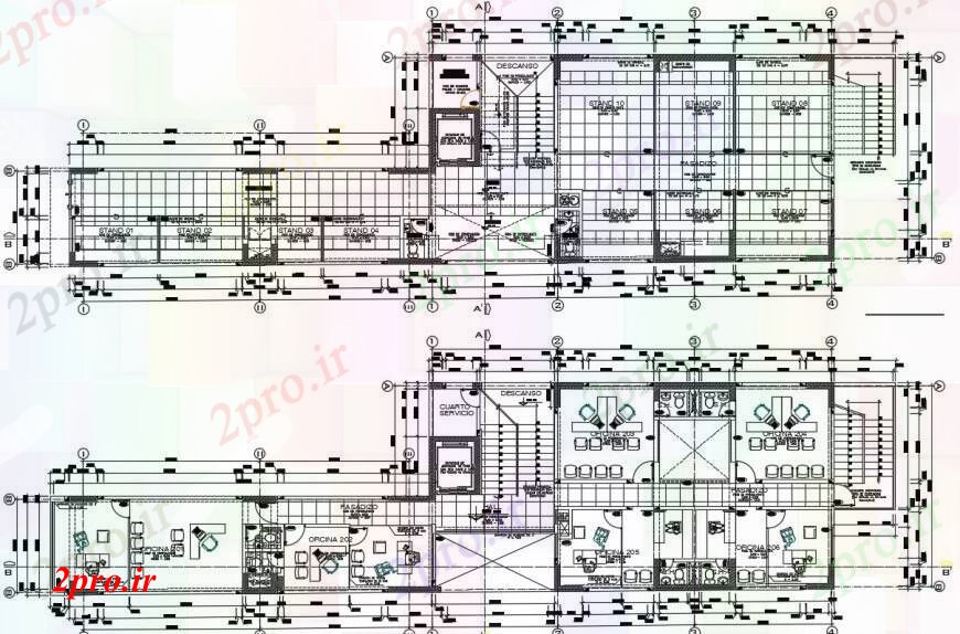 دانلود نقشه ساختمان اداری - تجاری - صنعتی طراحی از طرحی دفتر 10 در 33 متر (کد96541)