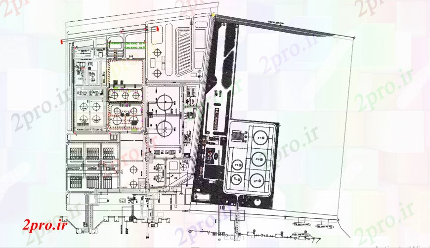 دانلود نقشه کارخانه صنعتی  ، کارگاه پردازش طرحی توزیع گیاه دو بعدی  طراحی جزئیات  (کد96564)