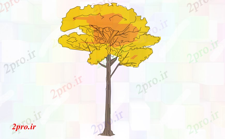 دانلود نقشه درختان و گیاهان خلاق نما درخت رنگ دو بعدی  مسدود طراحی جزئیات  (کد96578)