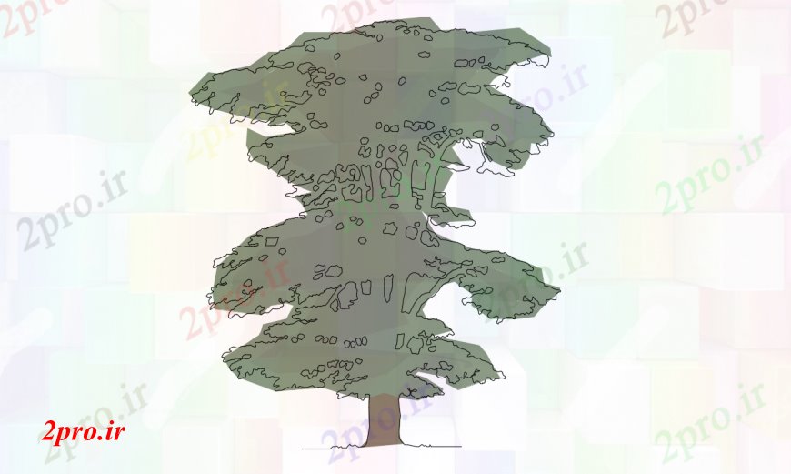 دانلود نقشه درختان و گیاهان ساده سبز نما درخت  دو بعدی  بلوک طراحی جزئیات (کد96583)
