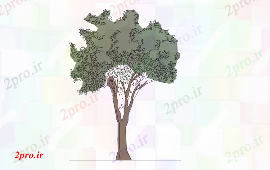 دانلود نقشه درختان و گیاهان پویا درخت رنگی بلوک نما طراحی جزئیات  (کد96584)