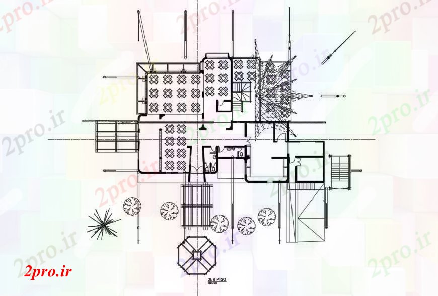 دانلود نقشه هتل - رستوران - اقامتگاه طراحی دو بعدی رستوران اتوکد پروژه 19 در 25 متر (کد96612)
