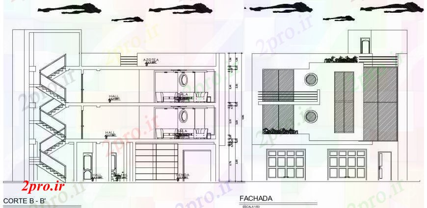 دانلود نقشه مسکونی  ، ویلایی ، آپارتمان  نما دو بعدی  و بخش از آپارتمان   طراحی (کد96621)