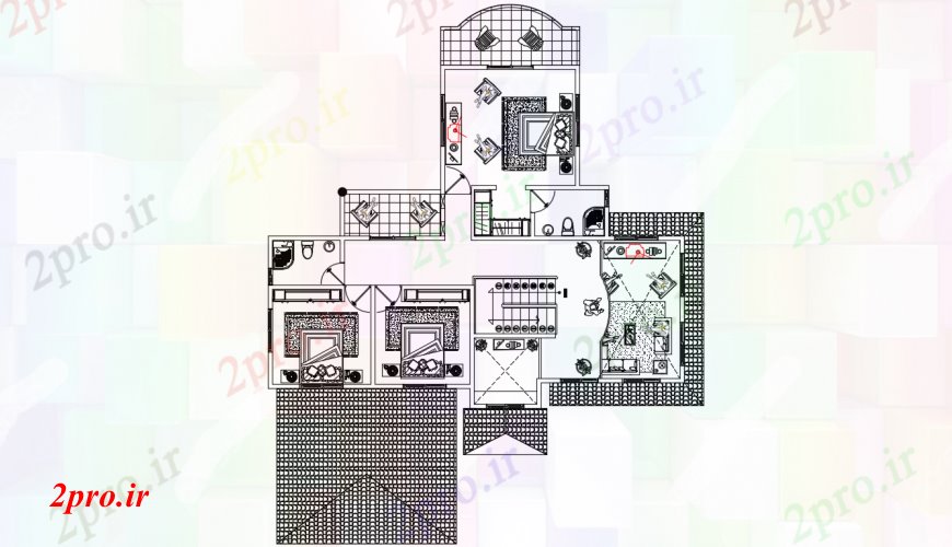 دانلود نقشه مسکونی ، ویلایی ، آپارتمان طرحی توزیع خانه اندارد با مبلمان 12 در 14 متر (کد96631)