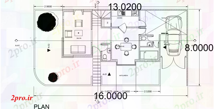 دانلود نقشه مسکونی  ، ویلایی ، آپارتمان  جزئیات توزیع طبقه همکف خانه مسکونی (کد96667)