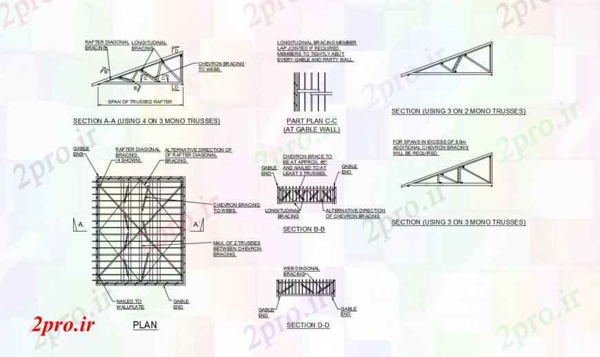 دانلود نقشه طراحی جزئیات ساختار پرانتز قطعات برای گله مرغ مونو زمین  سقف  (کد96671)