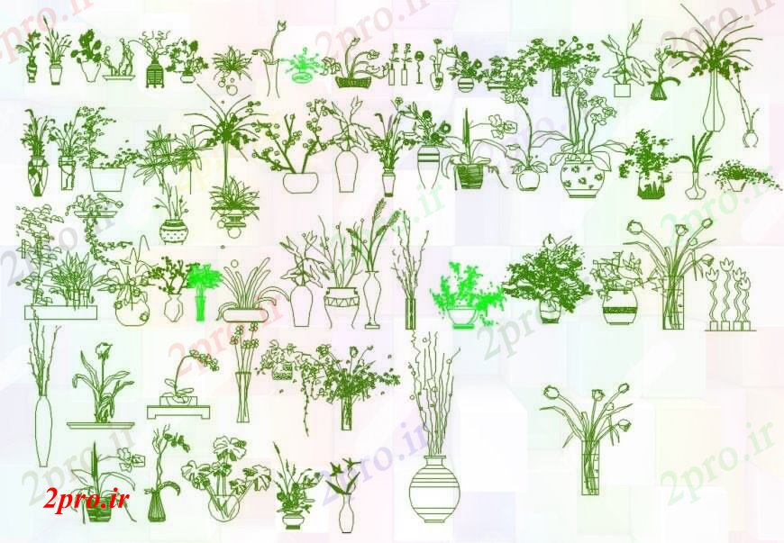 دانلود نقشه درختان و گیاهان طرحی های مختلف از بلوک های  گیاه گل (کد96684)