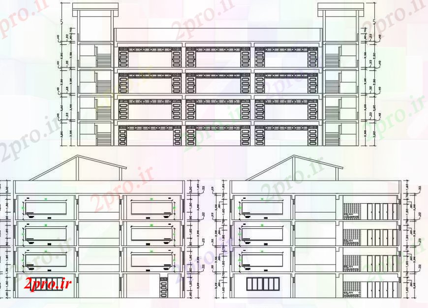 دانلود نقشه ساختمان اداری - تجاری - صنعتی بخشی) طرحی مقابل یک ساختمان 21 در 34 متر (کد96691)