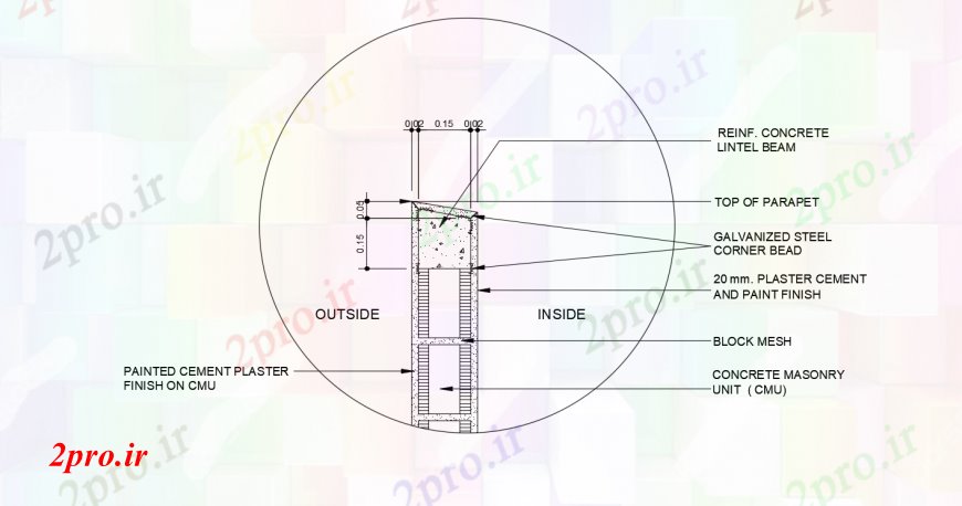 دانلود نقشه طراحی جزئیات ساختار دیوار جان پناه ساختار سازنده جزئیات طراحی   (کد96706)