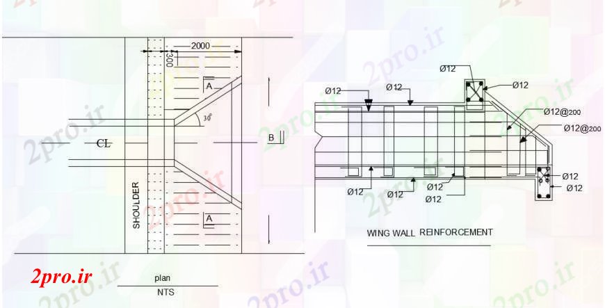 دانلود نقشه جزئیات ساخت و ساز بال تقویت دیواره   جزئیات (کد96707)