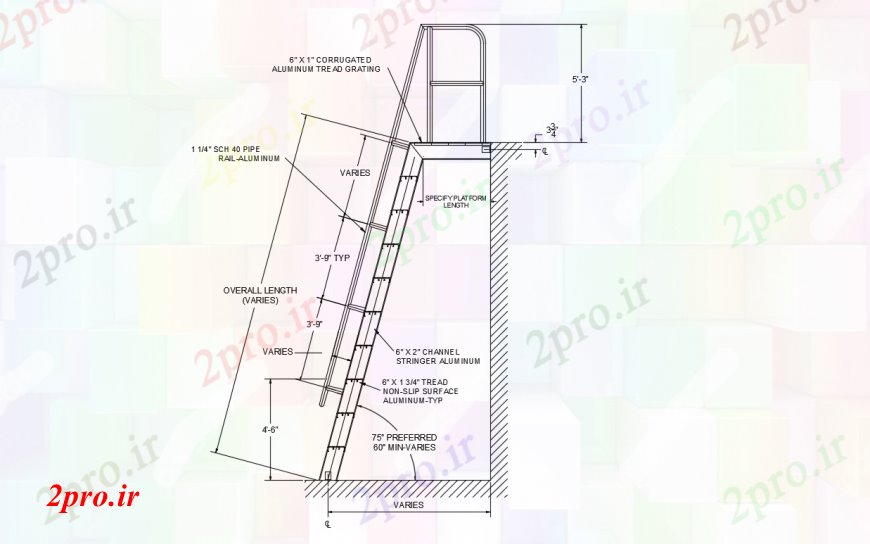 دانلود نقشه جزئیات پله و راه پله   بخش نردبان بستر های ی و ساختار طراحی جزئیات  (کد96712)