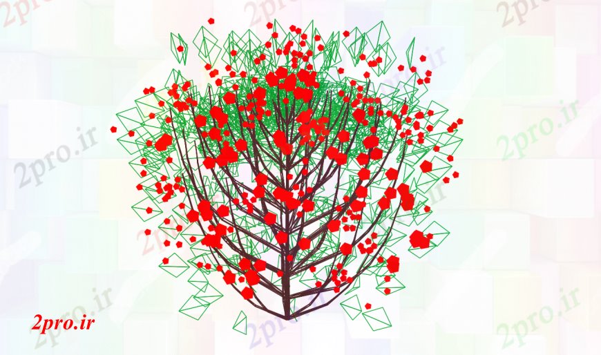 دانلود نقشه درختان و گیاهان گل قرمز رنگ و بوته جزئیات زیبا (کد96737)