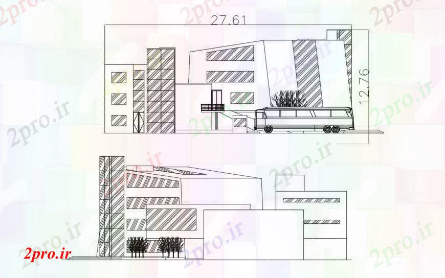 دانلود نقشه هایپر مارکت - مرکز خرید - فروشگاه مرکز تجاری بیرونی نما اتوکد 23 در 38 متر (کد96740)