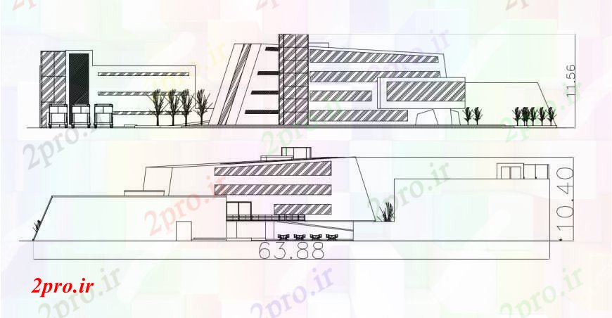 دانلود نقشه هایپر مارکت - مرکز خرید - فروشگاه مرکز تجاری تماس اتوکد نما 16 در 39 متر (کد96741)