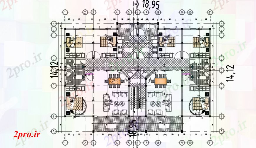 دانلود نقشه مسکونی ، ویلایی ، آپارتمان آپارتمان مسکونی ساخت اولین طرحی توزیع طبقه طراحی جزئیات 11 در 18 متر (کد96780)