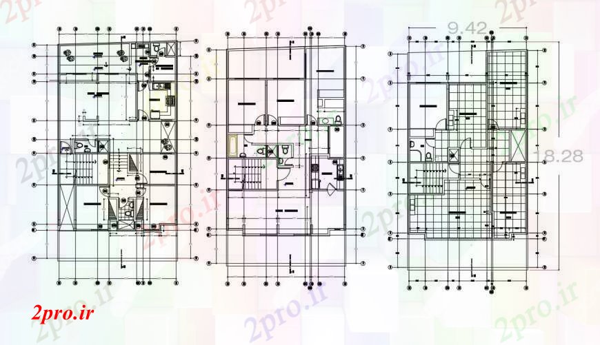 دانلود نقشه مسکونی ، ویلایی ، آپارتمان مسکن 5 بخش اتوکد 10 در 15 متر (کد96793)