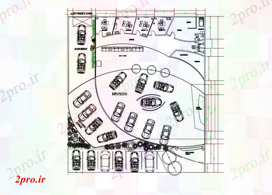 دانلود نقشه بلوک وسایل نقلیه طراحی دو بعدی از اتومبیل گاه 28 در 33 متر (کد96801)