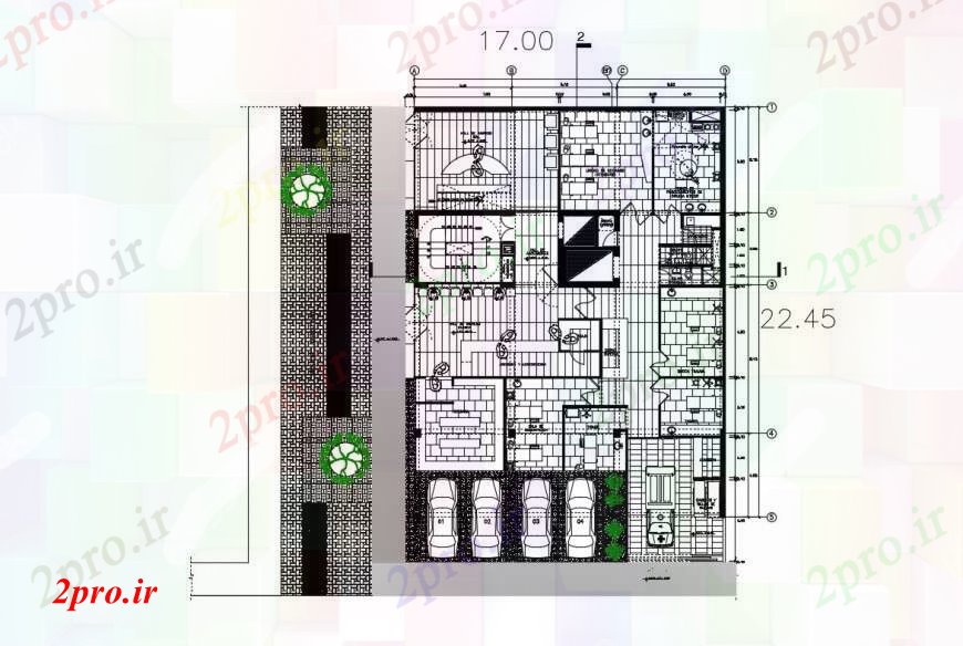 دانلود نقشه بیمارستان - درمانگاه - کلینیک طراحی دو بعدی کلینیک بالا نما اتوکد 17 در 22 متر (کد96807)