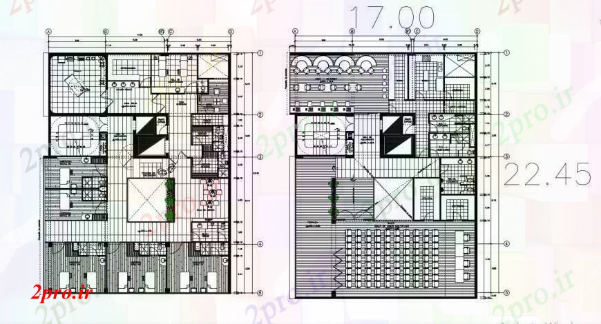 دانلود نقشه بیمارستان - درمانگاه - کلینیک طراحی دو بعدی کلینیک 17 در 22 متر (کد96808)