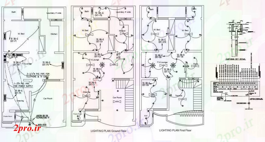 دانلود نقشه برق کشی ، اتصالات نورپردازی طراحی طبقه   جزئیات (کد96810)