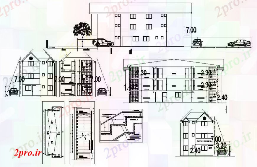 دانلود نقشه مسکونی  ، ویلایی ، آپارتمان   دو بعدی  رسم بیرونی نما  اتوکد ساختمان (کد96821)