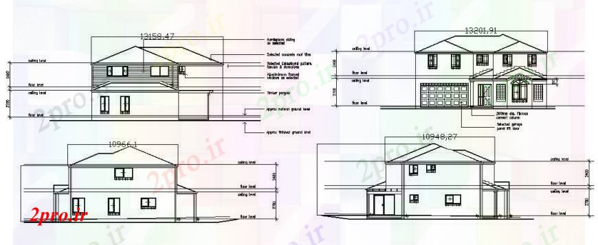 دانلود نقشه مسکونی  ، ویلایی ، آپارتمان  طراحی  دو بعدی  از قسمت بیرونی خانه با چهار   (کد96829)