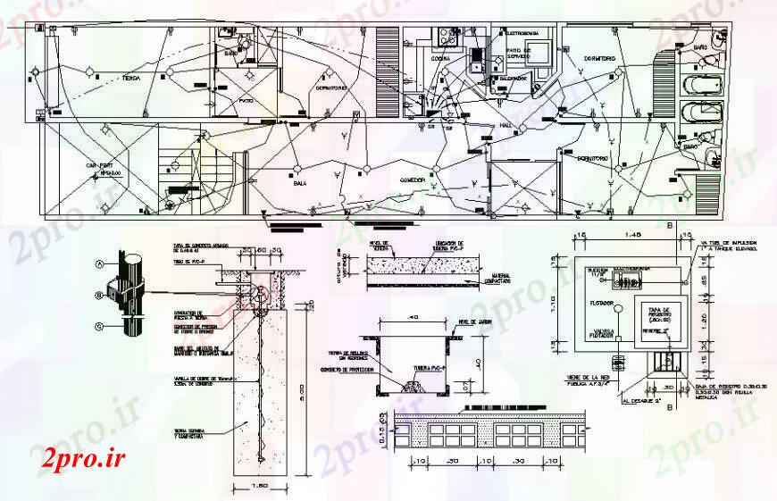 دانلود نقشه مسکونی  ، ویلایی ، آپارتمان  طراحی  دو بعدی  کف بیرونی  اتوکد برق و (کد96837)