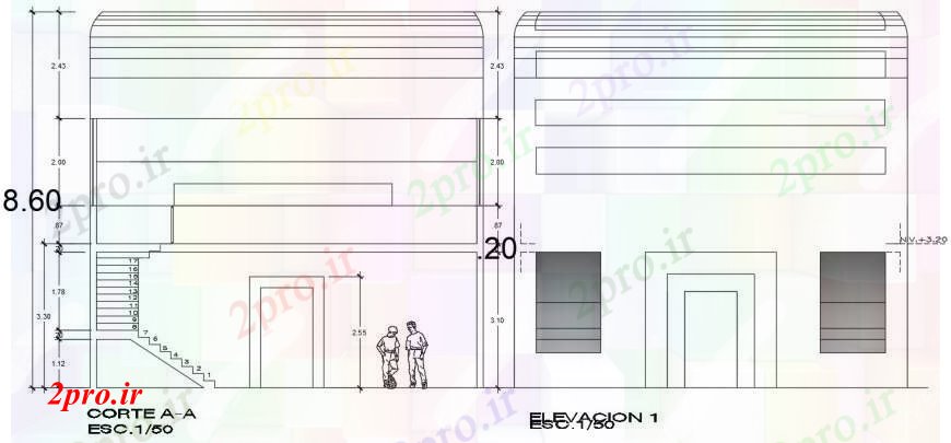 دانلود نقشه  ساختمان دولتی ، سازمانی نما دو بعدی  و بخش رسم جزئیات توانبخشی ساخت (کد96845)