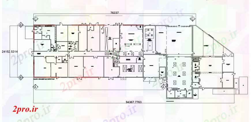 دانلود نقشه هایپر مارکت - مرکز خرید - فروشگاه ساختمان تجاری توزیع نوسازی طرحی های 24 در 93 متر (کد96851)