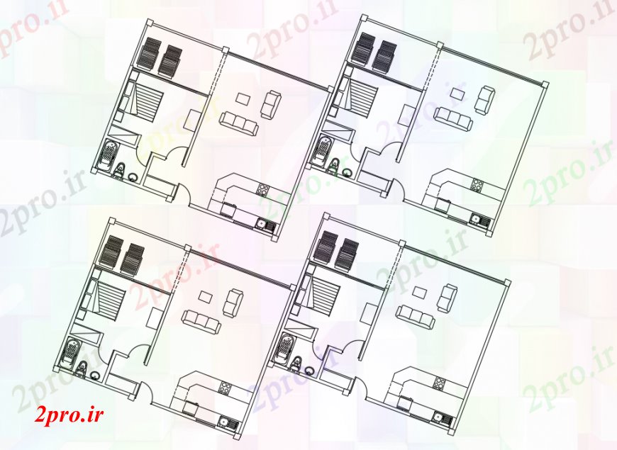 دانلود نقشه حمام مستر طرحی توزیع اتاق خواب هتل های متعدد را با مبلمان جزئیات طراحی 10 در 20 متر (کد96862)