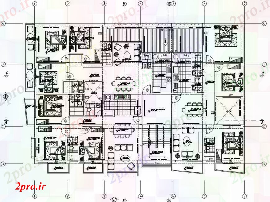 دانلود نقشه مسکونی  ، ویلایی ، آپارتمان  زندگی آپارتمان   دو بعدی  طراحی طرحی   (کد96884)