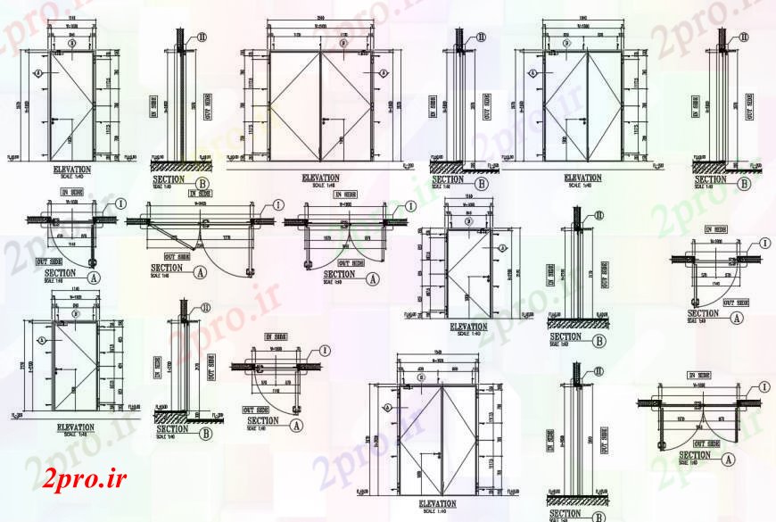 دانلود نقشه جزئیات طراحی در و پنجره  چندین بلوک درب فولاد  (کد96894)