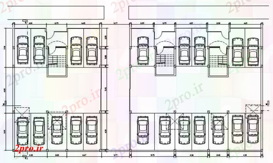 دانلود نقشه جزئیات ساخت و ساز طراحی  دو بعدی  نما پارکینگ ماشین (کد96899)