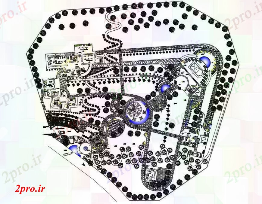 دانلود نقشه هتل - رستوران - اقامتگاه نمای بالای خانه باشگاه پروژه 7 در 33 متر (کد96921)