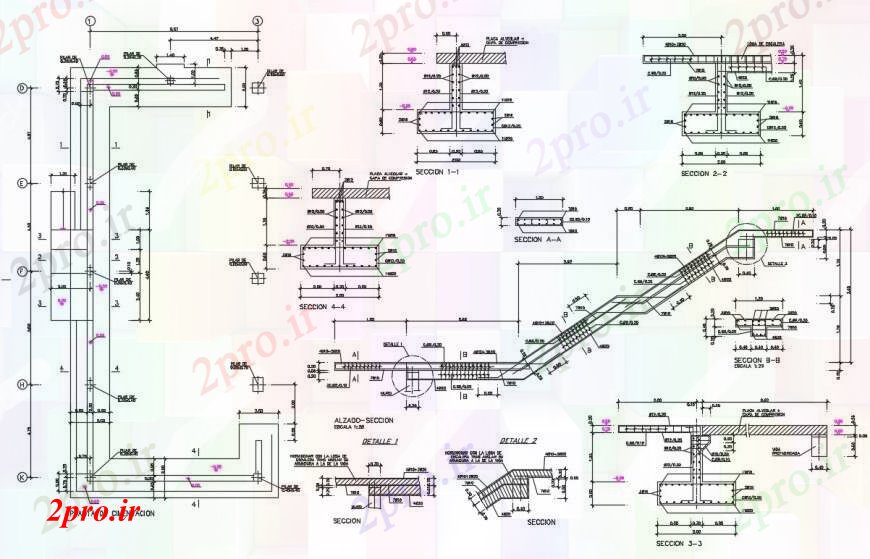 دانلود نقشه جزئیات پله و راه پله  بنیاد  جزئیات (کد96922)