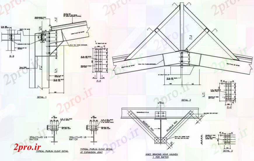 دانلود نقشه قالب اسکلت فلزی  سازه های فولادی اتصال قاب پورتال برای  سقف طراحی جزئیات  (کد96938)