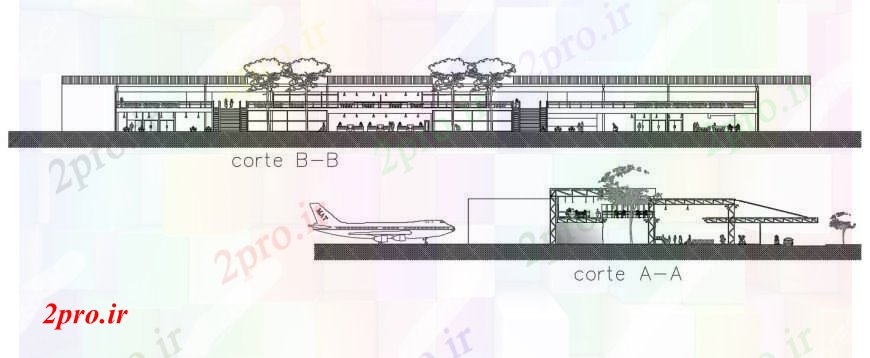 دانلود نقشه فرودگاه اصلی و پشت جزئیات بخش طراحی از فرودگاه ساخت (کد96942)