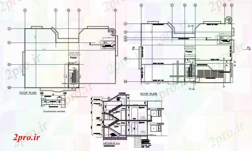 دانلود نقشه مسکونی  ، ویلایی ، آپارتمان  بخش نما، طرحی سقف و ساختار جزئیات برای خانه (کد96952)