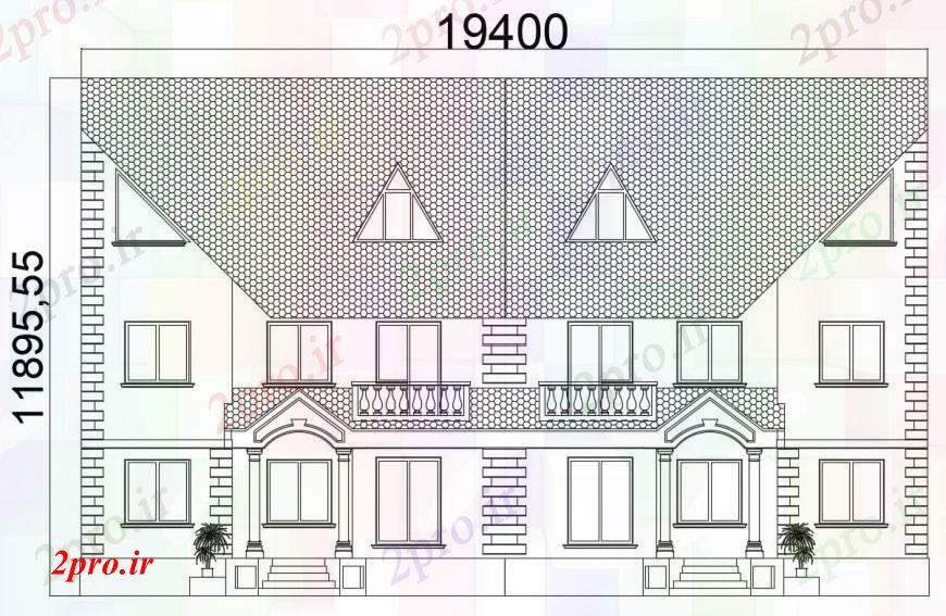 دانلود نقشه مسکونی  ، ویلایی ، آپارتمان  خانه نیمه مستقل جلو نما  (کد96978)