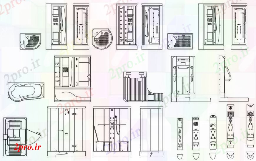 دانلود نقشه جزئیات لوله کشی کابین دوش بلوک نما چند  (کد96986)