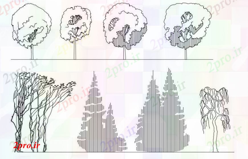 دانلود نقشه درختان و گیاهان نما درخت چند بلوک طراحی جزئیات  (کد96996)
