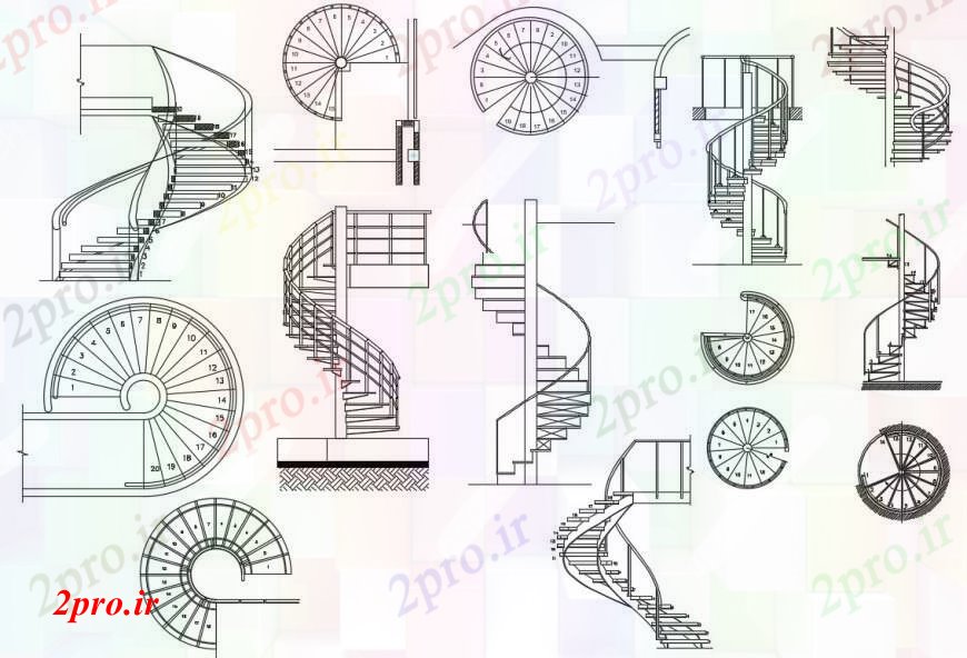 دانلود نقشه بلوک ، آرام ، نماد خلاق بلوک راه پله مارپیچ طراحی جزئیات  (کد97010)