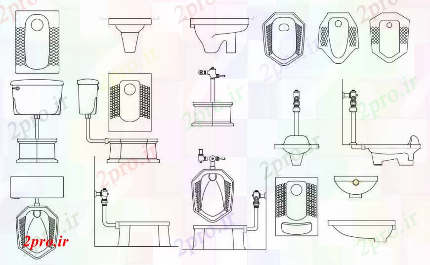 دانلود نقشه بلوک های بهداشتی ورق توالت ایرانی و بلوک های فلاش تانک طراحی جزئیات  (کد97011)