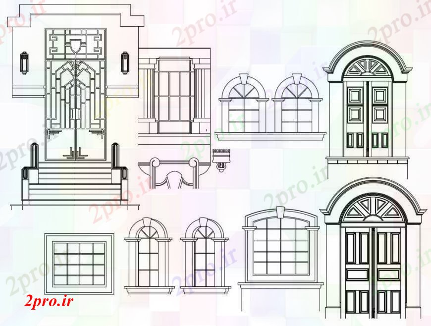 دانلود نقشه جزئیات طراحی در و پنجره  انواع مختلفی از درب جزئیات  (کد97020)