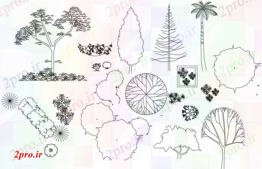 دانلود نقشه درختان و گیاهان درختان و گیاهان حالت مقابل مقطعی (کد97021)