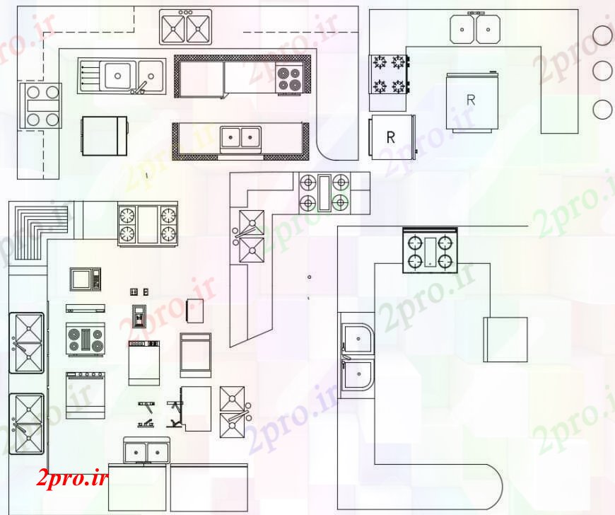 دانلود نقشه آشپزخانه آشپزخانه بلوک ¬های  در جزئیات (کد97025)